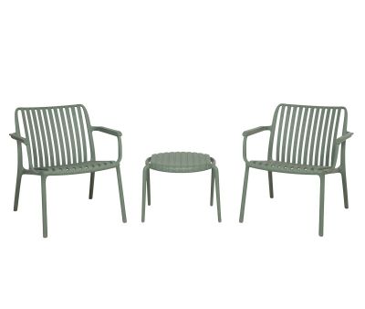 Sonja loungesæt med to stole og et sidebord i mat grøn