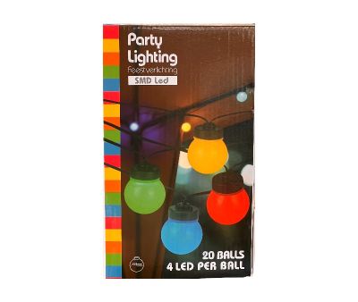 Solar LED Party Kæde m/20 Mix Kugler - Farvede pærer