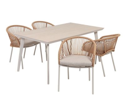 Dagmar Nora Havemøbelsæt med 4 stole - 90x160 - Gråhvid/Sand