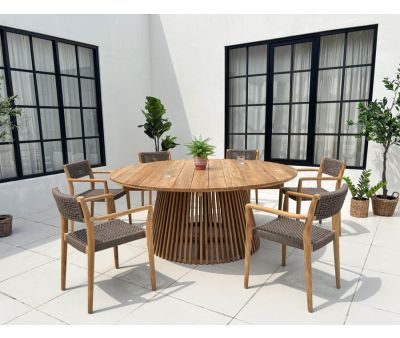 Luna Tonka Havemøbelsæt m/6 stole - Ø180 - Kerneteak