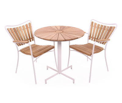 Søndervig Cafesæt Ø70 - Hvid Alu / Kerneteak 
