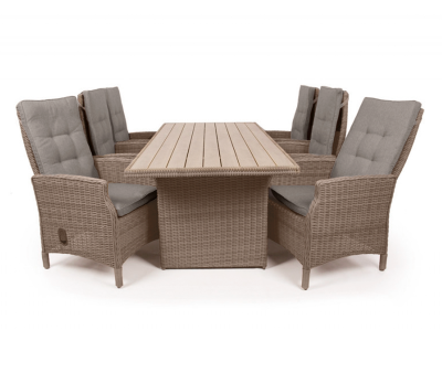 Rio Havemøbelsæt 94x210 inkl. 6 Positionsstole m/ EASY DRY hynder - Dusty