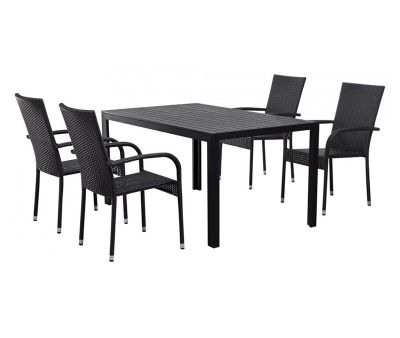 Chanita Gine Havemøbelsæt 90x150 med 4 stole - Sort