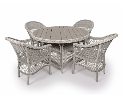 Enø Havemøbelsæt Ø130 med 4 stole - Lys grå