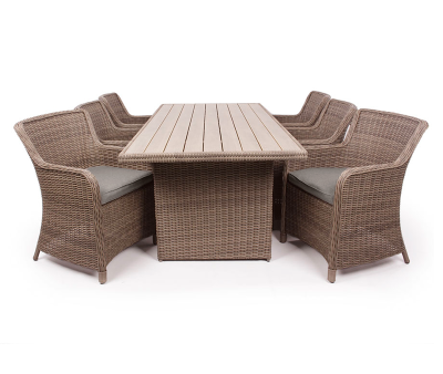 Rio Havemøbelsæt 94x210 inkl. 6 Spisestole m/ EASY DRY hynder - Dusty