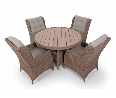 Rio Havemøbelsæt Ø130 inkl. 4 Loungestole m/ EASY DRY hynder - Dusty