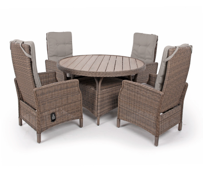 Rio Havemøbelsæt Ø130 inkl. 4 Positionsstole m/ EASY DRY - Dusty
