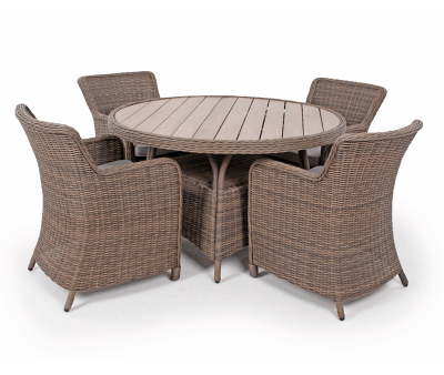 Rio Havemøbelsæt Ø130 inkl. 4 Spisestole m/ EASY DRY hynder - Dusty