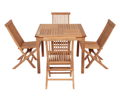 Bergen Fie Havemøbelsæt 90x90 med 4 stole - Kerne Teak