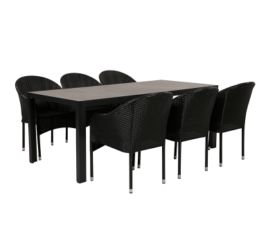 Fanø Andrea Havemøbelsæt med 6 stole - Grå / Sort