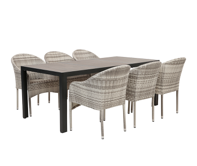 Fanø Andrea Havemøbelsæt med 6 stole - Grå / Lys Grå