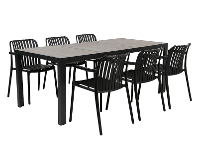 Ceramico Sonja Havemøbelsæt med 6 stole - 90x195 cm - Grå / Sort