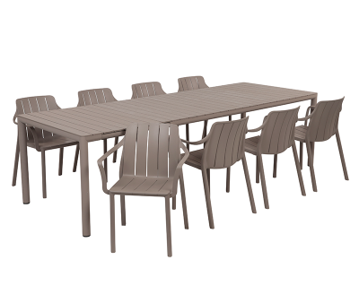 Nardi Tevere Tiberina Havemøbelsæt - 100x210/275 - 8 stole - Latte