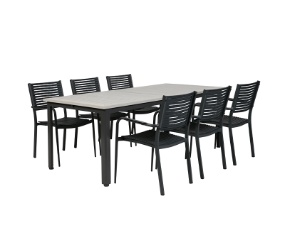 Boston Freya Havemøbelsæt med udtræksbord - 90x200/280  - Lys grå / Antracit