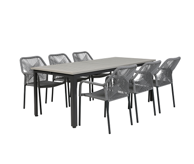 Boston Ebba Havemøbelsæt med udtræksbord - 90x200/280 - Lys grå