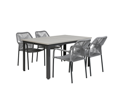 Boston Ebba Havemøbelsæt med udtræksbord - 90x150/200 - Lys Grå / Antracit