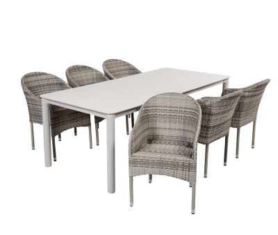 Karen Andrea Havemøbelsæt med 6 stole  99,50x210 cm - Gråhvid