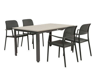 Boston Saba Havemøbelsæt med udtræksbord - 90x150/200 cm - Lys Grå / Sort