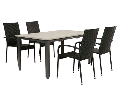 Boston Gine havemøbelsæt 90x150/200 m/ 4 stk. Gine sort