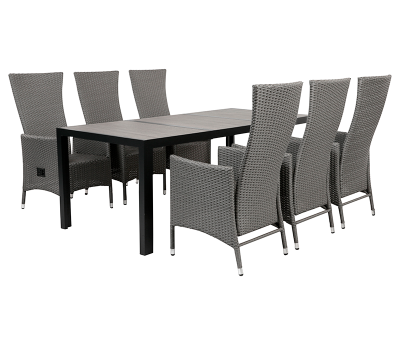 Ceramico Paris Havemøbelsæt m/ 6 stole - 90x195 cm - Grå