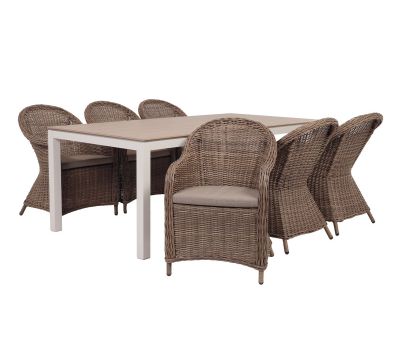 Selma Freja Havemøbelsæt m/6 stole - 100x200 - Gråhvid/Dusty