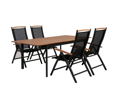 Dayton Havemøbelsæt med udtræksbord - 100x150/200 cm med 4 positionsstole