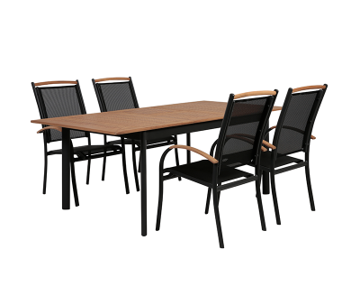 Dayton Havemøbelsæt med udtræksbord - 100x150/200 cm med 4 stabelstole