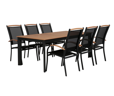 Dayton Havemøbelsæt 100x200/280 cm med 6 stabelstole