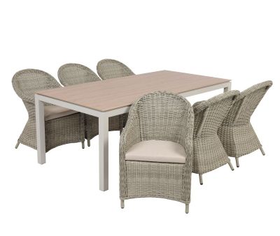 Selma Freja Havemøbelsæt m/6 stole - 100x200 - Gråhvid