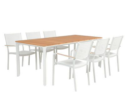 Firenze Fiola Havemøbelsæt med 6 stole - 90x200 cm - Hvid / Kerneteak