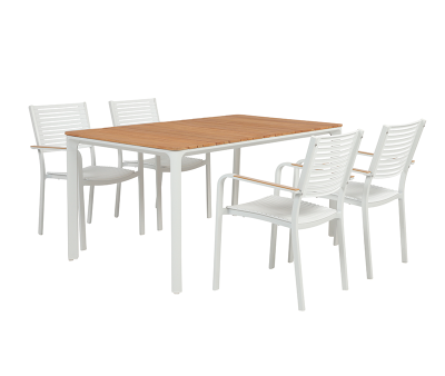 Firenze Fiola Havemøbelsæt med 4 stole - 90x160 cm - Hvid / Kerneteak