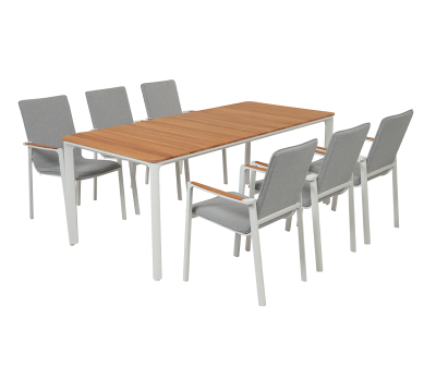 Firenze Havemøbelsæt med 6 stole - 90x200 cm - Hvid / Kerneteak