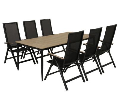 Malmø Havemøbelsæt med 6 positionsstole - 100x200 cm - Mørkegrå