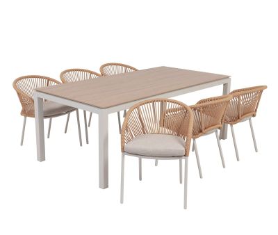 Selma Nora Havemøbelsæt m/6 stole - 100x200 - Gråhvid