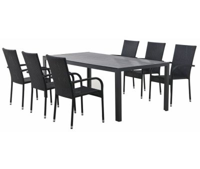 Cheanne Geneve Havemøbelsæt 90x205 m/ 6 stole - Sort