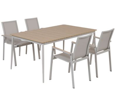 Malmø Havelmøbelsæt m/4 Stabelstole 100x160 cm - Gråhvid
