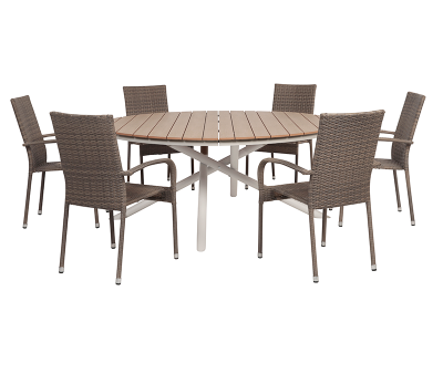 Kira Gine Havemøbelsæt Ø178 med 6 stole - Teaklook / Dusty