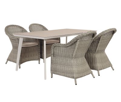 Dagmar Freja Havemøbelsæt m/4 stole - 90x160 - Gråhvid