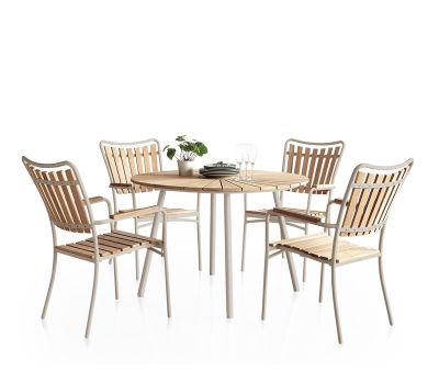 DaneLine Eva Havemøbelsæt m/4 stole - Ø110 cm - Kerneteak / Latte
