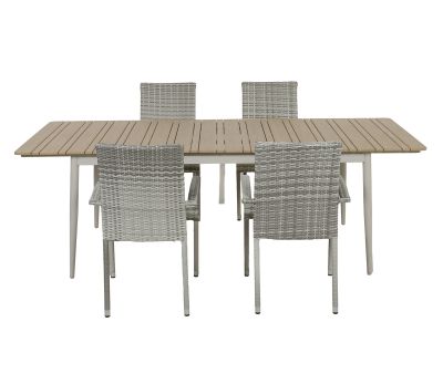 Malmø Geneve Havemøbelsæt til 4 personer - 100x180/235 cm - Gråhvid