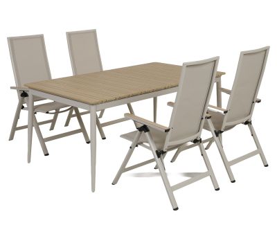 Malmø Havemøbelsæt med 4 positionsstole - 100x180/235 cm - Gråhvid