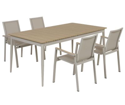 Malmø Havemøbelsæt med 4 stabelstole - 100x180/235 cm - Gråhvid