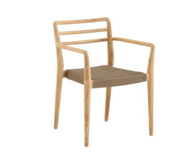 Monza stabelstol i kerneteak med sæde i flettet polyrattan