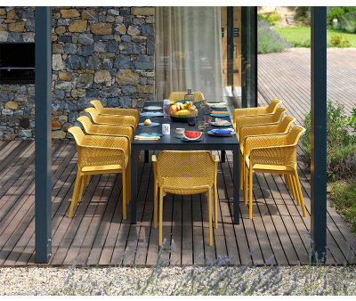Nardi Rio 210/280 Net Havemøbelsæt med 10 stole - Sennep
