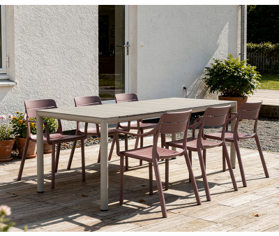 Nardi Tevere Cassia Havemøbelsæt - 90x147/211 - Latte / Borgogna