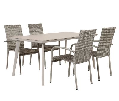 Dagmar Geneve Havemøbelsæt m/4 stole 90x160 cm - Gråhvid