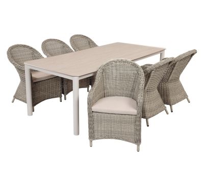 Karen Freja Havemøbelsæt med 6 stole - 99,50x210 - Gråhvid