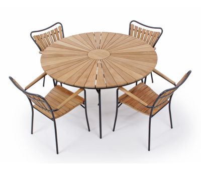 Søndervig Havemøbelsæt Ø130 - Grå Alu / Kerneteak