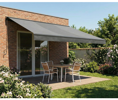 Ask markise – semikassette manuel – 4,8 x 3 meter – Grå
