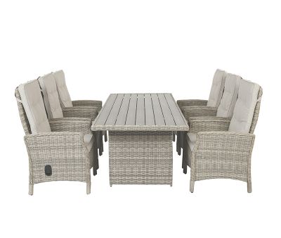 Rio Havemøbelsæt 94x210 inkl. 6 Positionsstole m/hynder - Lys Grå